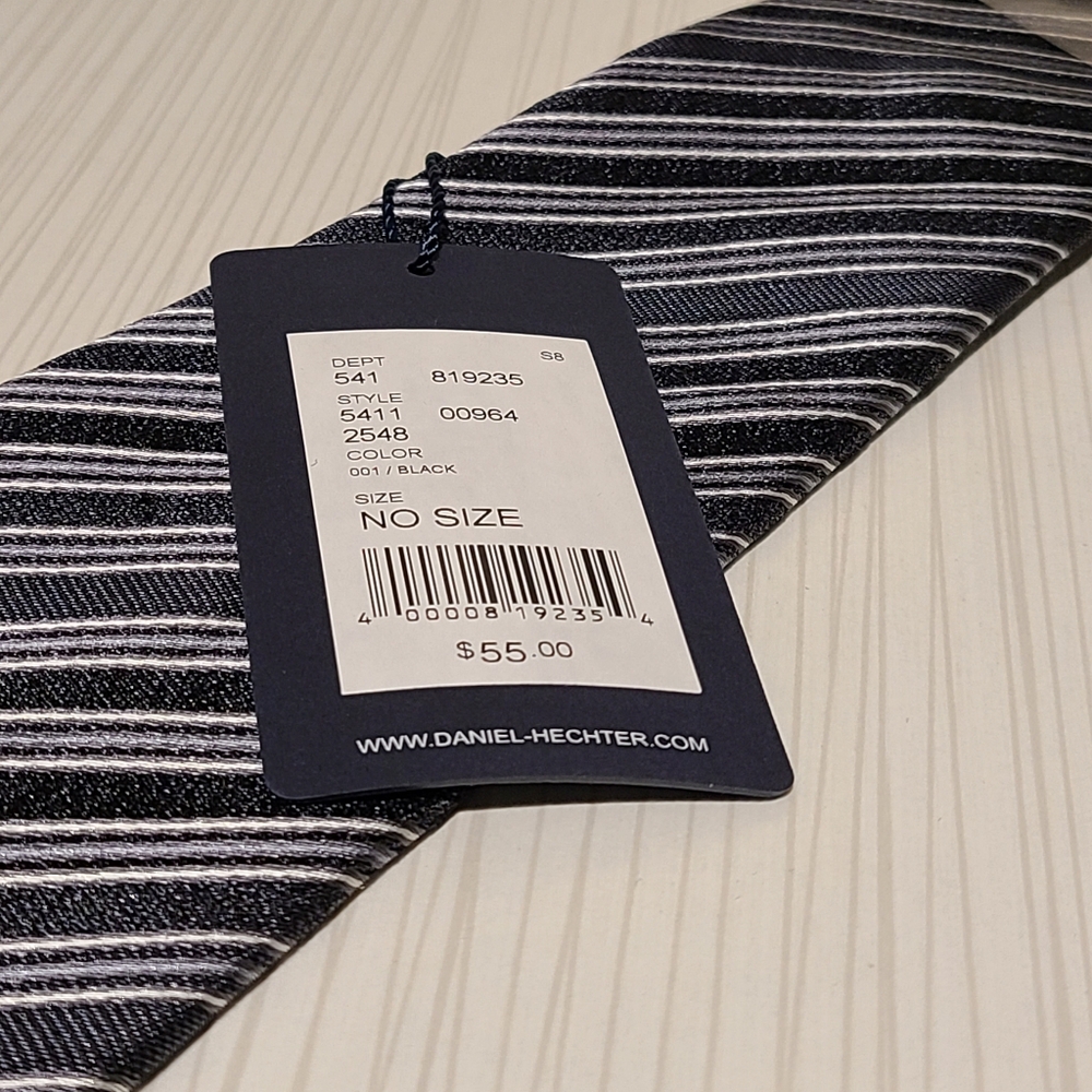 Blue & Silver Strip 100% Silk Tie by Daniel Hector - Picture 2 of 3